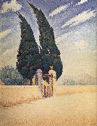 Paul Signac Two Cypress painting